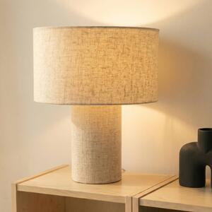 Lindby stolová lampa Elfie, Ø 35 cm, béžová, ľan, E27, Krémová / jantárovo žltá, Obývacia izba / jedáleň, Textil / látka / hodváb, Škandinávsky, Stojacie svietidlo
