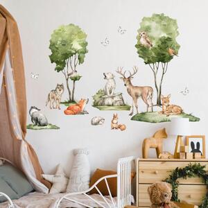 INSPIO-textilná prelepiteľná nálepka - Nálepky do detskej izby - Forest lesný motív so srnkami, líškou a zvieratkami