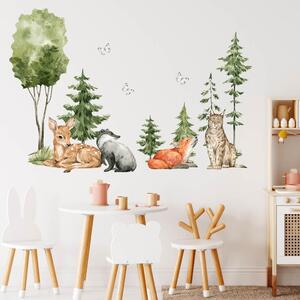 INSPIO-textilná prelepiteľná nálepka - Nálepky do detskej izby - Forest lesný motív so srnkami a zvieratkami