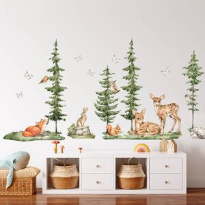 INSPIO-textilná prelepiteľná nálepka - Nálepka na stenu - Forest lesný motív so srnkami a zvieratkami