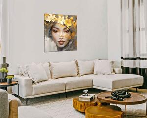 Moderný obraz Žena so zlatými kvetmi