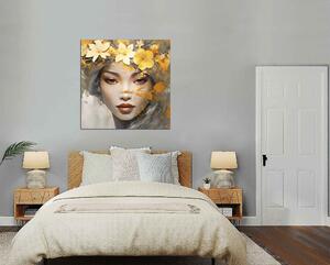 Moderný obraz Žena so zlatými kvetmi
