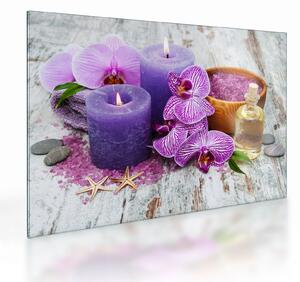 Sklenený obraz orchideí a sviečok (70x50 cm)