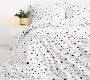 Goldea vianočné flanelové posteľné obliečky - zlaté a čierne hviezdičky na bielom 140 x 200 a 70 x 90 cm