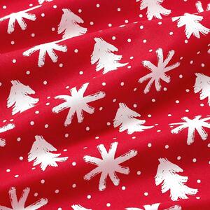 Goldea vianočné bavlnené posteľné obliečky - vločky a stromčeky na červenom 140 x 200 a 70 x 90 cm