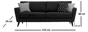 Dizajnová 3-miestna sedačka Waneta 215 cm tmavosivá