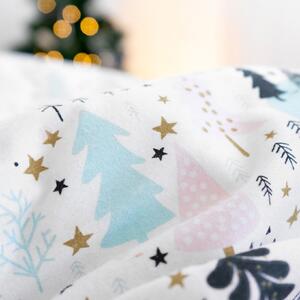 Goldea vianočné flanelové posteľné obliečky - farebné stromčeky s hviezdičkami 140 x 200 a 70 x 90 cm