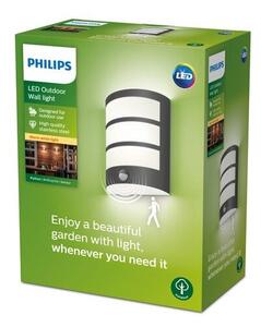 Philips 8719514417632 Python vonkajšie nástenné svietidlo so senzorom LED 6W/450lm 2700K IP44 antracit