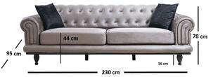 Dizajnová rozkladacia sedačka Chesterfield 230 cm sivá