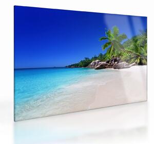 Sklenený obraz pláže na Praslin ostrove (70x50 cm)