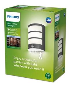 Philips 8719514417656 Python vonkajšie nástenné svietidlo so senzorom LED 6W/500lm 4000K IP44 antracit