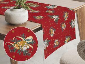 Biante Vianočný bavlnený behúň na stôl Sandra SA-406 Zvončeky a sviečky na červenom 20x120 cm
