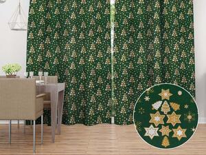 Biante Vianočný bavlnený záves Sandra SA-407 Hviezdičky a stromčeky na zelenom 150x240 cm