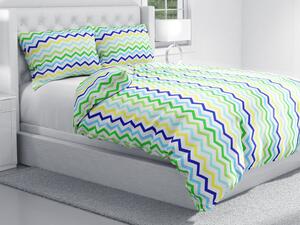 Biante Bavlnené posteľné obliečky Sandra SA-378 Zeleno-modro-žlté cik-cak pásiky Jednolôžko 140x200 a 70x90 cm