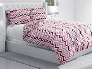 Biante Bavlnené posteľné obliečky Sandra SA-377 Ružovo-sivo-čierne cik-cak pásiky Predĺžené 140x220 a 70x90 cm