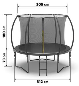 Čierna záhradná tralína JUMP 305 cm s ochrannou sieťou a rebríkom
