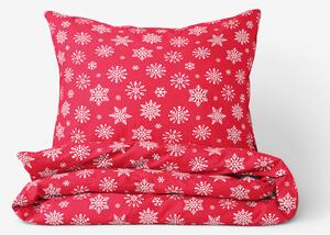 Goldea vianočné bavlnené posteľné obliečky - vločky na žiarivo červenom 140 x 200 a 70 x 90 cm