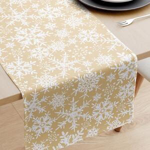 Goldea vianočný behúň na stôl 100% bavlna - snehové vločky na zlatom 35x140 cm
