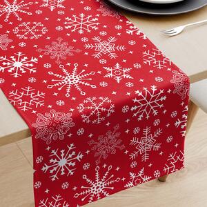 Goldea vianočný behúň na stôl 100% bavlna - snehové vločky na červenom 35x140 cm