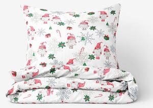 Goldea vianočné bavlnené posteľné obliečky - škriatkovia na bielom 140 x 200 a 70 x 90 cm
