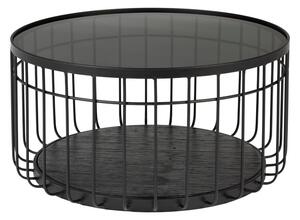 Čierny odkladací stolík so sklenenou doskou White Label Lance, ø 60 cm
