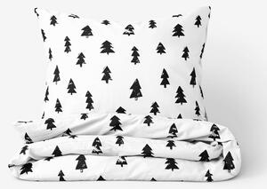 Goldea vianočné bavlnené posteľné obliečky - čierne stromčeky na bielom 140 x 200 a 70 x 90 cm