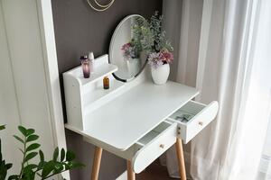 ModernHome Veľký toaletný stolík so zrkadlom a poličkami