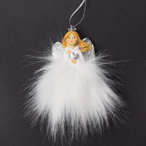 Anjel závesný s led sukňou biely 5,5x5,5x10cm