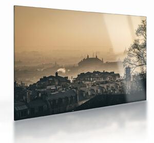 Sklenený obraz - Mesto pod hmlou (70x50 cm)