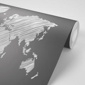 Samolepiaca tapeta šrafovaná mapa sveta v čiernobielom prevedení
