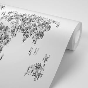 Samolepiaca tapeta čiernobiela mapa sveta pozostávajúca z ľudí