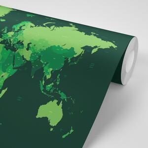 Samolepiaca tapeta detailná mapa sveta v zelenej farbe