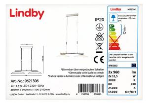 Lampenwelt Lindby - LED Stmievateľný luster na lanku JUDIE 2xLED/11,5W/230V LW0158 + záruka 3 roky zadarmo