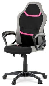 Juniorská kancelárska stolička,čierno-sivo-ružová látka