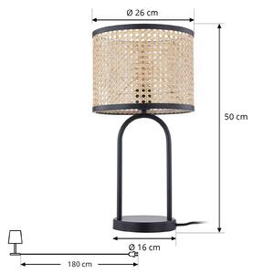 Stolná lampa Lindby Yaelle, výška 50 cm, ratan, čierna, E27