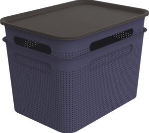 Tmavomodré plastové úložné boxy s vekom v súprave 2 ks 26,5x36,5x26 cm Brisen – Rotho