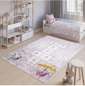 Ružový koberec s detskou skákacou hrou