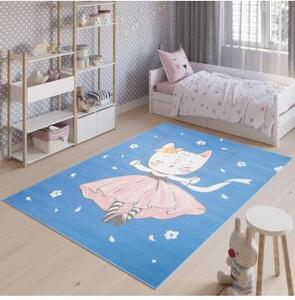 Modrý detský koberec s mačičkou