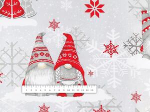 Biante Vianočná bavlnená obliečka na vankúš Sandra SA-133 Červení škriatkovia na svetlo sivom 70 x 90 cm