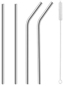 Slamky na nápoje s kefkou, zahnuté a rovné, 18 cm, nerezové, 4 ks ORION 151433
