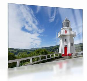 Sklenený obraz majáku Akaroa, Nový Zéland (70x50 cm)