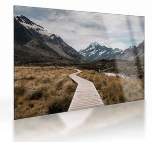 Sklenený obraz - Chodník v údolí hory Mt. Cook (70x50 cm)