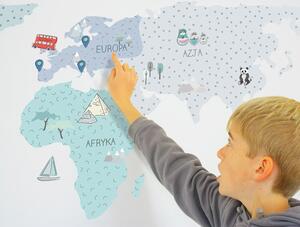 Pastelowe Love Nálepka na stenu - Mapa sveta barva: šedá, Velikost: M (střední)