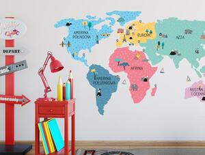 Vyrobené v EÚ Nálepka na stenu - Mapa sveta barva: mátová, Velikost: M (střední) + ZĽAVOVÝ KÓD 10 % a DOPRAVA ZADARMO