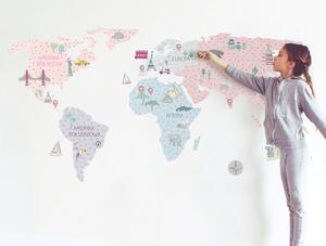 Pastelowe Love Nálepka na stenu - Mapa sveta barva: šedá, Velikost: M (střední)