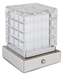GLOBO 21009W LUNKI dotyková stolná lampička LED V100mm 2,5W/206lm 2700+6500+4000K matný nikel, priehľadná, vrátane batérie CR18650 1800mAh 3,7V, USB-A 2.0 - USB-C