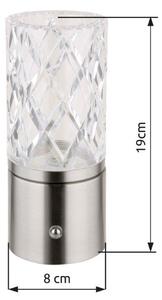 GLOBO 21010N LUNKI dotyková stolná lampička V190mm LED 2,5W/185lm 2700+6500+4000K matný nikel, priehľadná, vrátane batérie CR18650 1800mAh 3,7V, USB-A 2.0 - USB-C