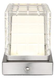 GLOBO 21009W LUNKI dotyková stolná lampička LED V100mm 2,5W/206lm 2700+6500+4000K matný nikel, priehľadná, vrátane batérie CR18650 1800mAh 3,7V, USB-A 2.0 - USB-C