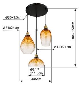 GLOBO 15786-3H1 SALVY závesné svietidlo D460mm 3xE27 čierna, jantárová