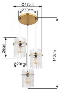 GLOBO 15698-3HRM GORLEY závesné svietidlo D470mm 3xE27 zlatá, biela